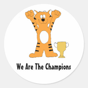 Cartoon Tiger Champion With Trophy Classic Round Sticker