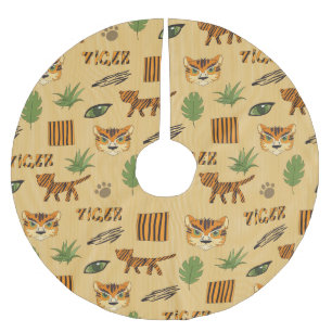 Cartoon Tiger: Cheerful Children's Pattern. Brushed Polyester Tree Skirt