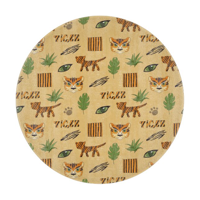 Cartoon Tiger: Cheerful Children's Pattern. Cutting Board (Front)