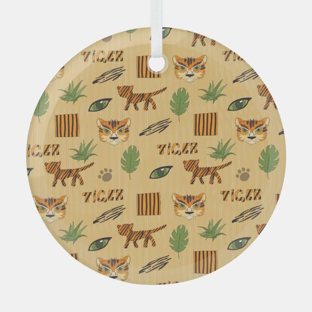 Cartoon Tiger: Cheerful Children's Pattern. Glass Tree Decoration (Front)