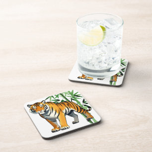 Cartoon Tiger Gift Tiger Lover Orange Black Coaster