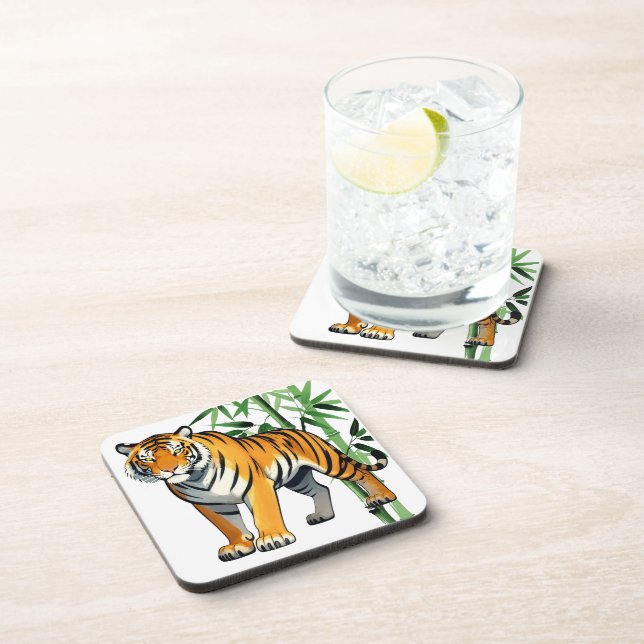 Cartoon Tiger Gift Tiger Lover Orange Black Coaster (Right Side)
