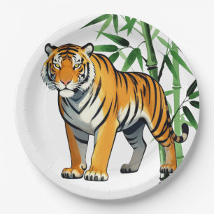 Cartoon Tiger Gift Tiger Lover Orange Black Paper Plate