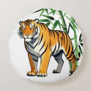 Cartoon Tiger Gift Tiger Lover Orange Black Round Cushion