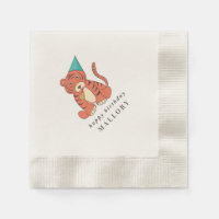 Cartoon Tiger in a Party Hat Vintage Birthday