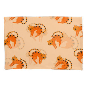 Cartoon Tigers: Children's Vintage Print Pillowcase