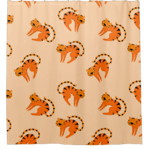 Cartoon Tigers: Children's Vintage Print Shower Curtain