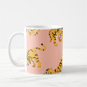 Cartoon tigers, pink vintage pattern. coffee mug