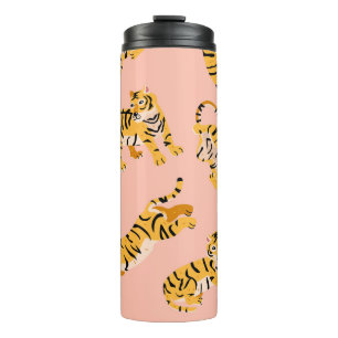 Cartoon tigers, pink vintage pattern. thermal tumbler