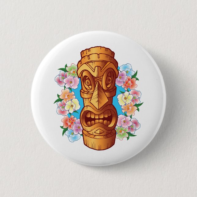 Cartoon Tiki Statue 6 Cm Round Badge (Front)
