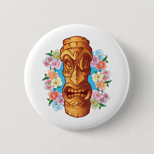 Cartoon Tiki Statue 6 Cm Round Badge