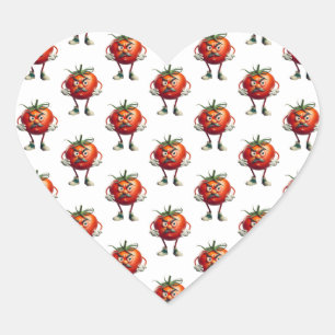 Cartoon Tomato with Moustache and Arms Heart Sticker