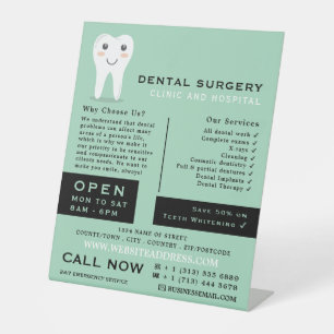 Cartoon Tooth Logo, Dentistry, Dentist Advertising Pedestal Sign
