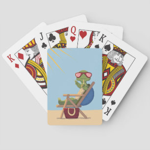 Cartoon Tortoise with Sunglasses Relaxing on Beach Playing Cards