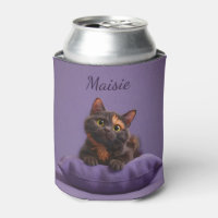 Cartoon Tortoiseshell Kitten on Purple Cushion