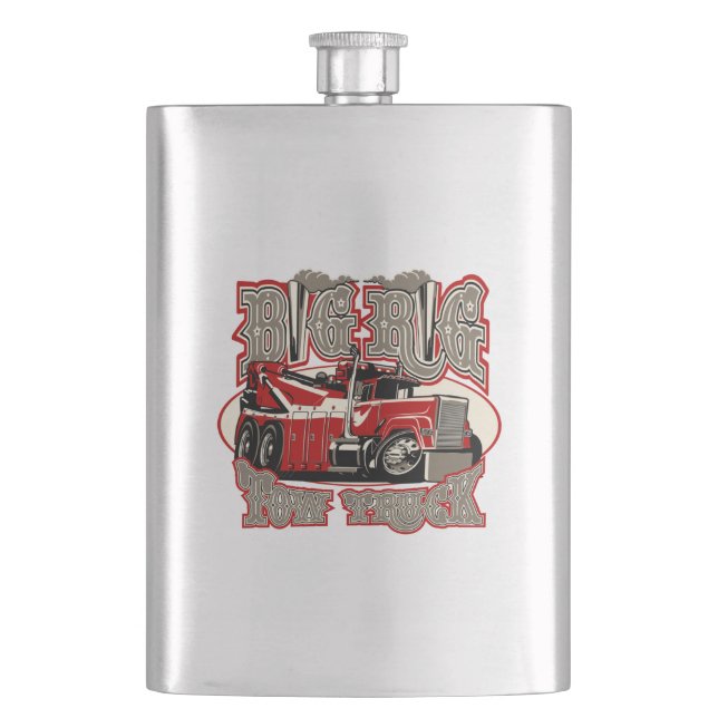 Cartoon tow truck hip flask (Front)