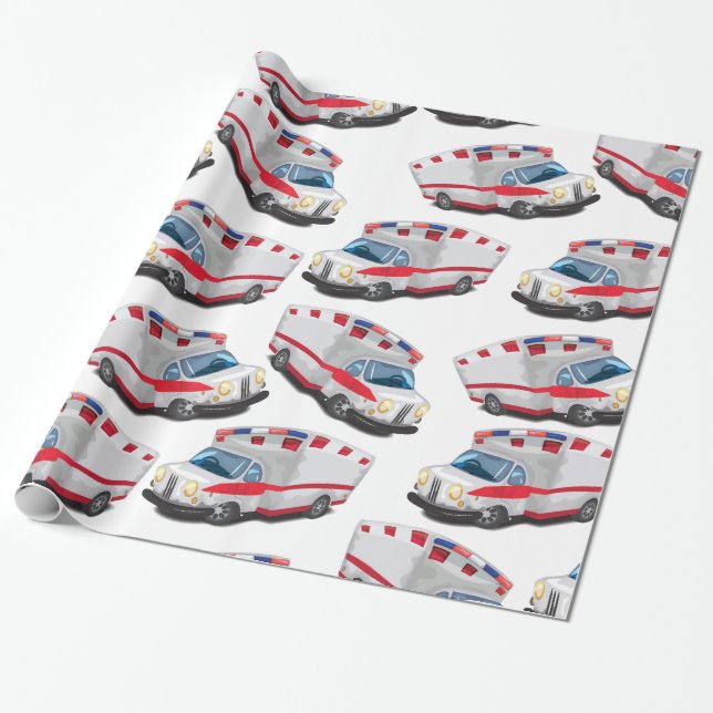 Cartoon Toy Ambulances Wrapping Paper (Unrolled)