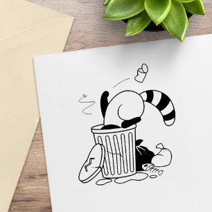 Cartoon Trash Can Racoon Rubber Stamp