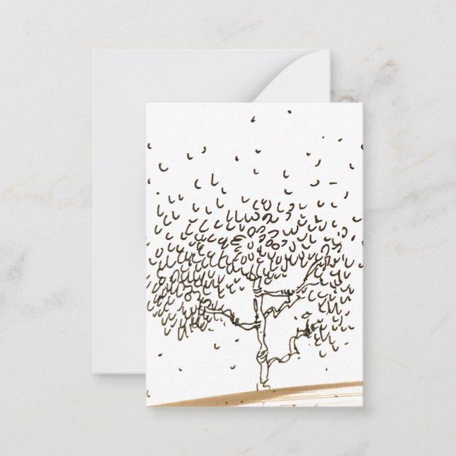 Cartoon Tree Falling Leaves Drawing Card (Front)