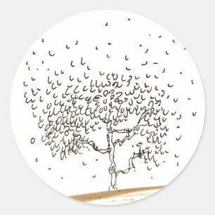 Cartoon Tree Falling Leaves Drawing Classic Round Sticker