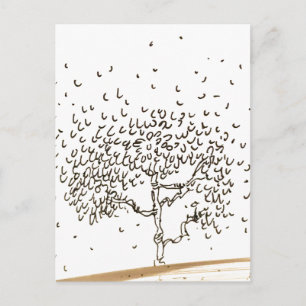 Cartoon Tree Falling Leaves Drawing Postcard