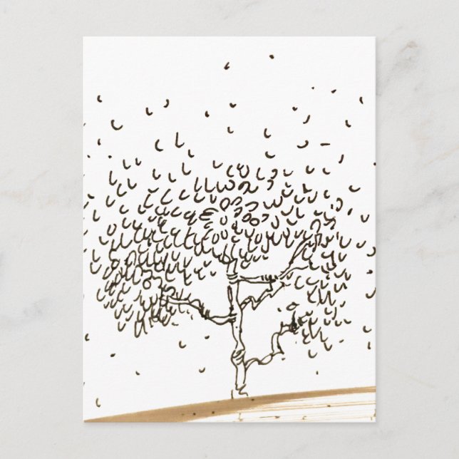 Cartoon Tree Falling Leaves Drawing Postcard (Front)