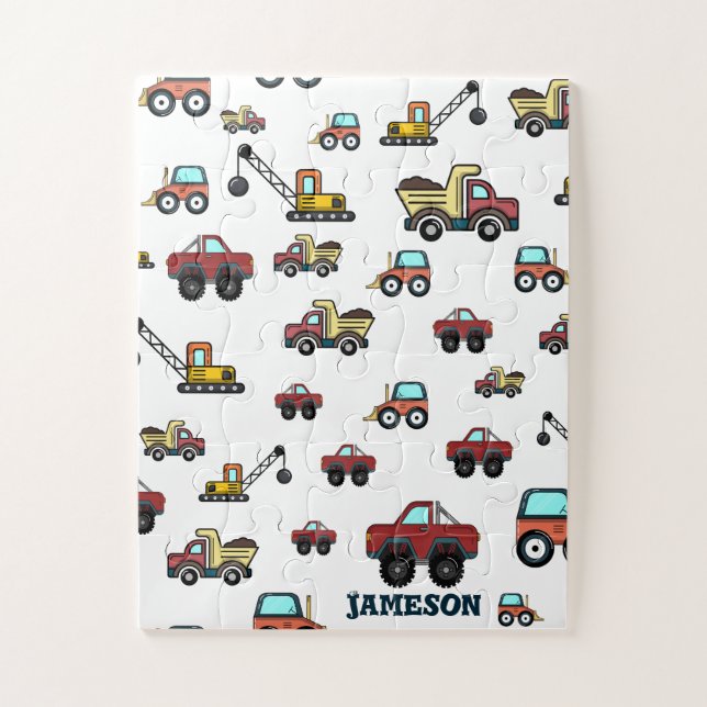Cartoon Truck Car Crane Vehicle Name Personalised Jigsaw Puzzle (Vertical)