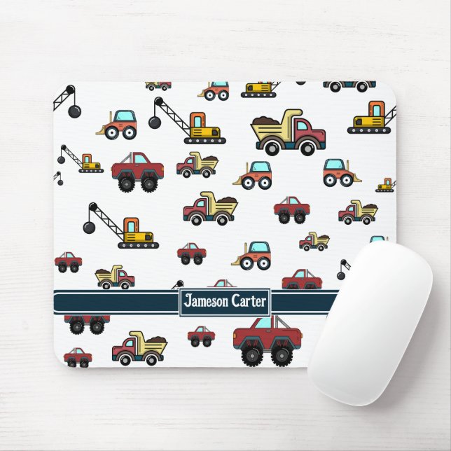 Cartoon Truck Car Crane Vehicle Name Personalised Mouse Pad (With Mouse)