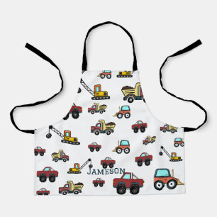 Cartoon Truck Car Crane Vehicle Name Personalized Apron