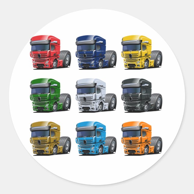 Cartoon truck classic round sticker (Front)