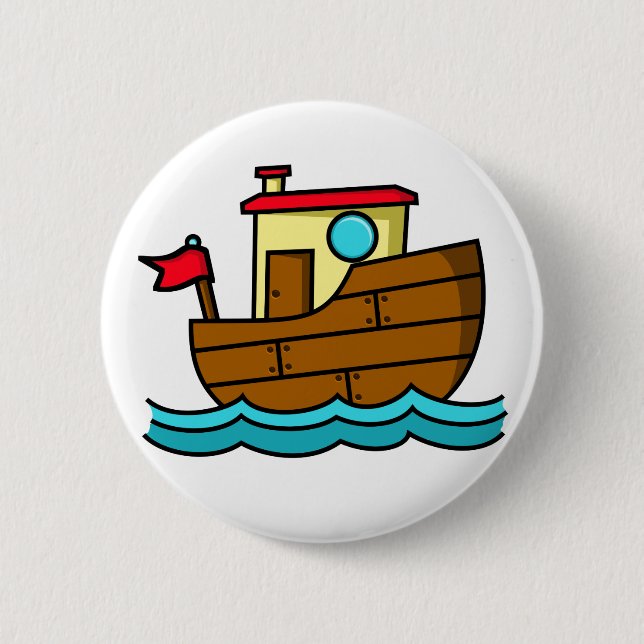 Cartoon Tug Boat 6 Cm Round Badge (Front)