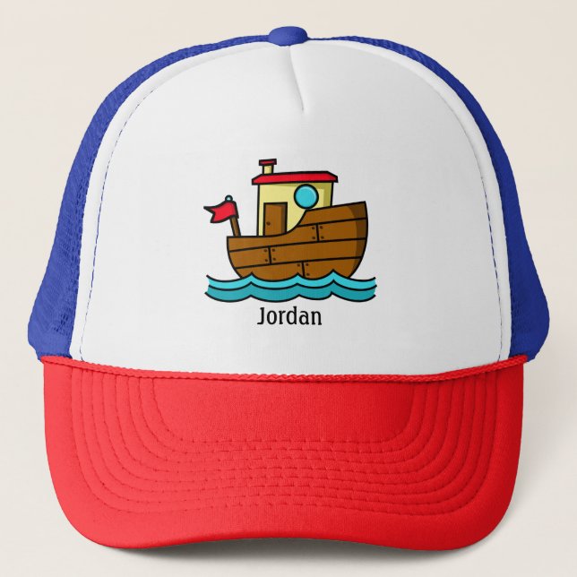 Cartoon Tug Boat Personalised  Trucker Hat (Front)