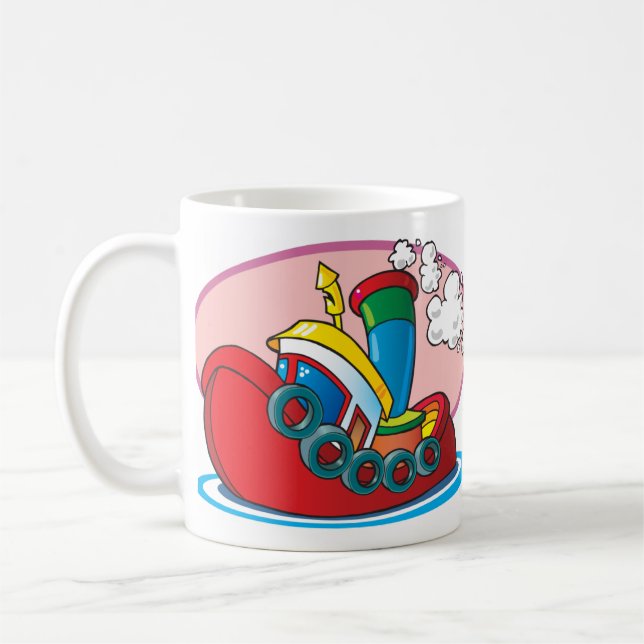 Cartoon Tugboat Coffee Mug (Left)