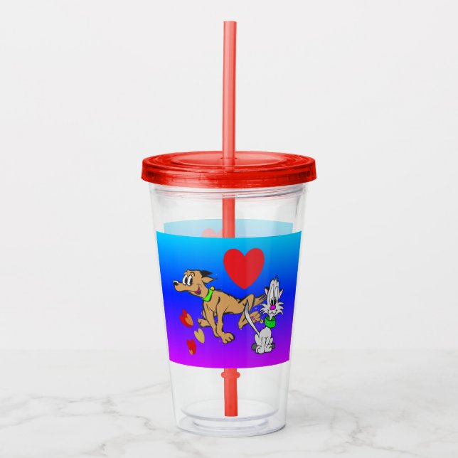 Cartoon Tumbler: Cute Dog and Cat Acrylic Tumbler (Front)