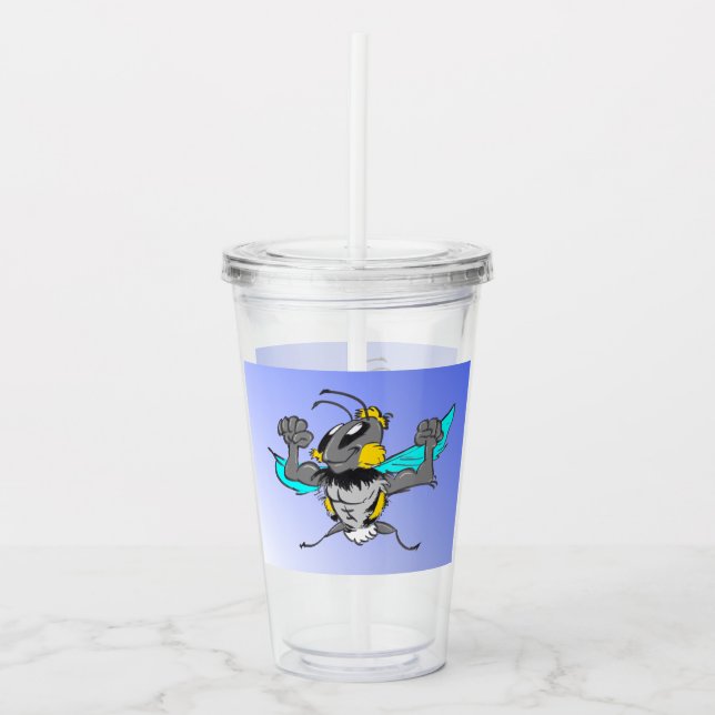 Cartoon Tumbler: Cute Strong Bumble Bee Acrylic Tumbler (Front)