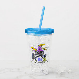 Cartoon Tumbler: Purple Music Octopus Acrylic Tumbler