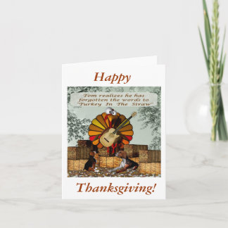 Cartoon Turkey Forgot words Beagle hay Holiday Card