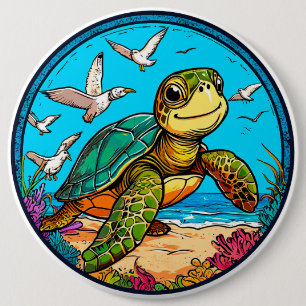 Cartoon turtle 6 cm round badge