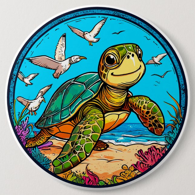 Cartoon turtle 6 cm round badge (Front)