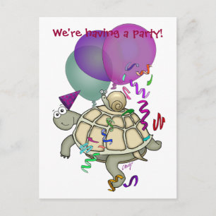 Cartoon turtle and snail birthday party invitation postcard