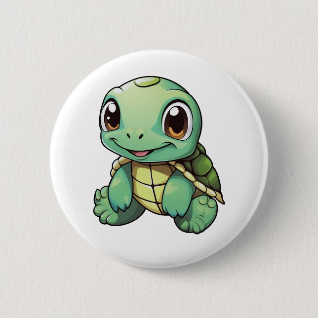 Cartoon turtle illustration 6 cm round badge (Front)