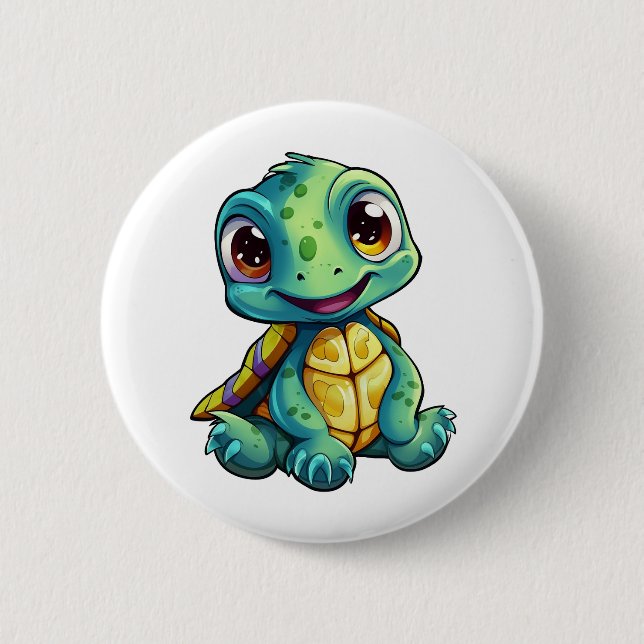 Cartoon turtle illustration 6 cm round badge (Front)