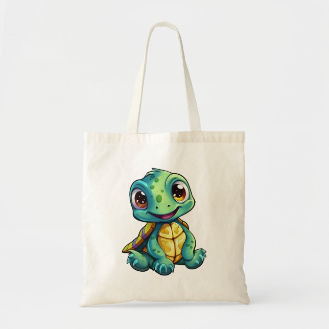 Cartoon turtle illustration tote bag (Front)