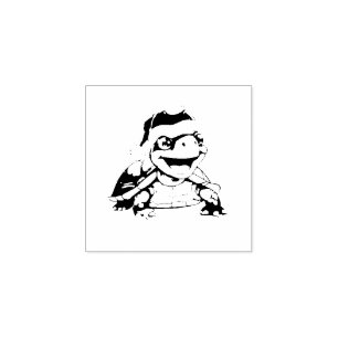 Cartoon turtle, laughing, with Santa hat Rubber Stamp