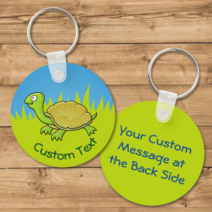 Cartoon Turtle on Grass Keychain