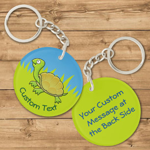 Cartoon Turtle on Grass Keychain