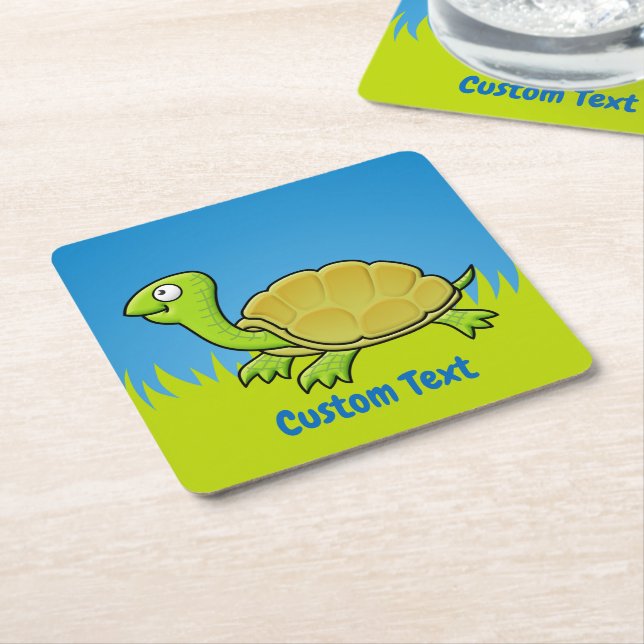 Cartoon Turtle Square Paper Coaster (Angled)