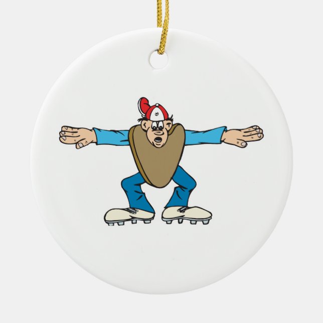 cartoon ump umpire calling SAFE Ceramic Tree Decoration (Front)