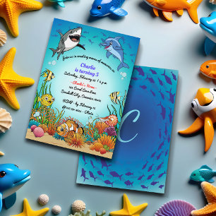 Cartoon Under the Sea Animals Birthday Invitation