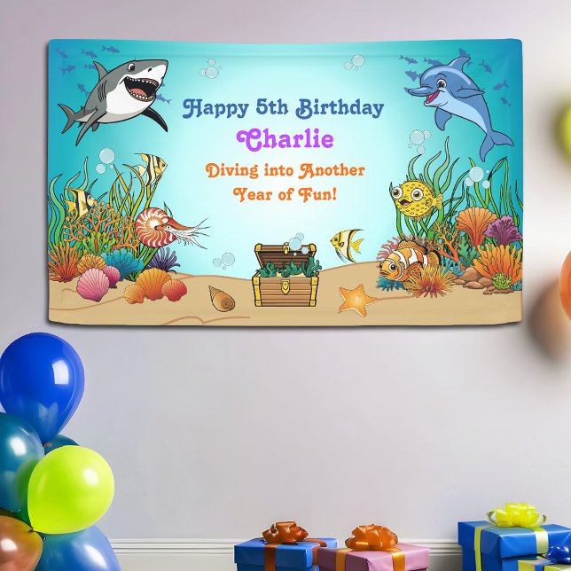 Cartoon Under the Sea Animals Kids Birthday Banner (Creator Uploaded)